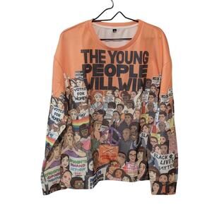 "The Young People Will Win" Men's Orange Sweatshirt Crewneck Size L
